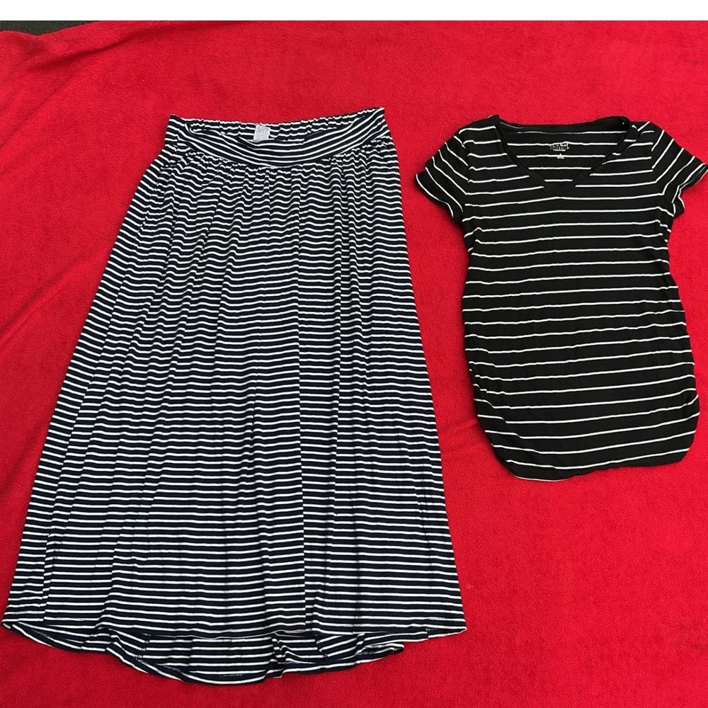 Maternity Set Isabel Maternity Top Liz Lange Maxi Skirt Small Black White Stripe